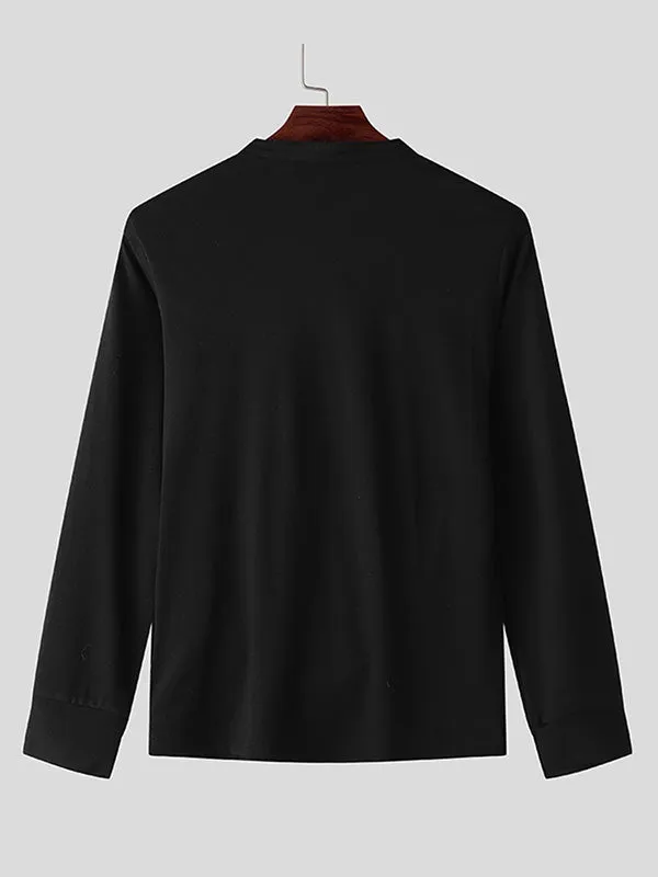 Mens Color-Block Patchwork Long-Sleeve T-Shirt SKUK85553 sold by Incerunmen product image thumbnail 5