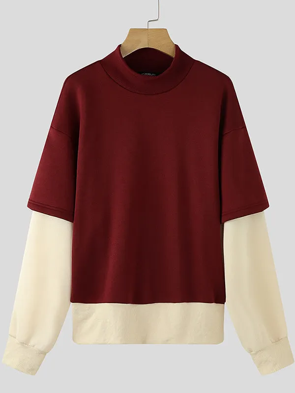 Mens Fake Two-Piece Patchwork Long-Sleeve T-Shirt SKUK86822 sold by Incerunmen product image thumbnail 4