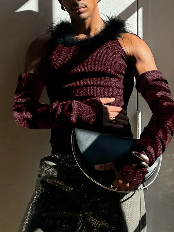 Mens Glitter Feather Sleeve Long-Sleeve T-Shirt SKUK84552 sold by Incerunmen product image thumbnail 5