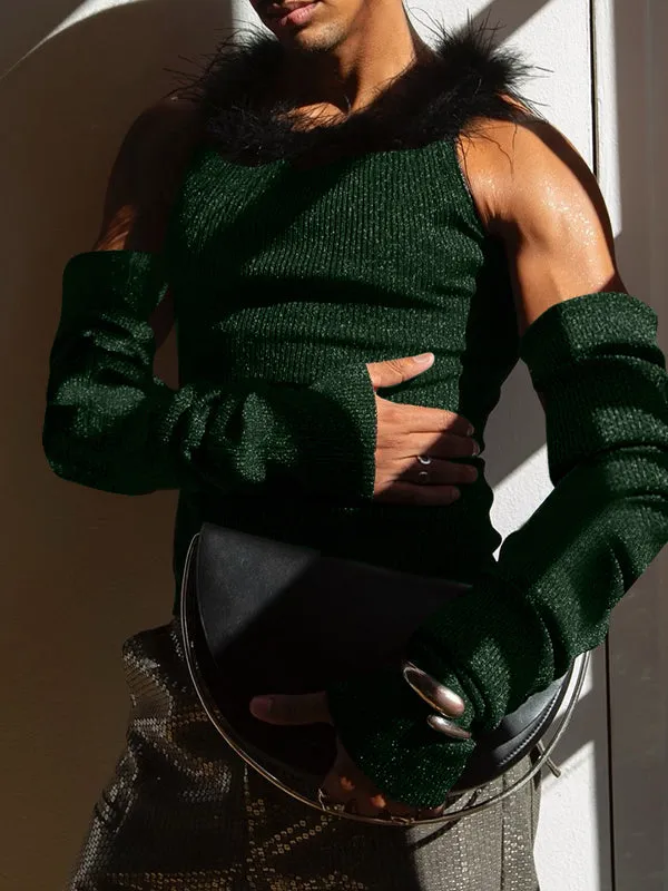 Mens Glitter Feather Sleeve Long-Sleeve T-Shirt SKUK84552 sold by Incerunmen