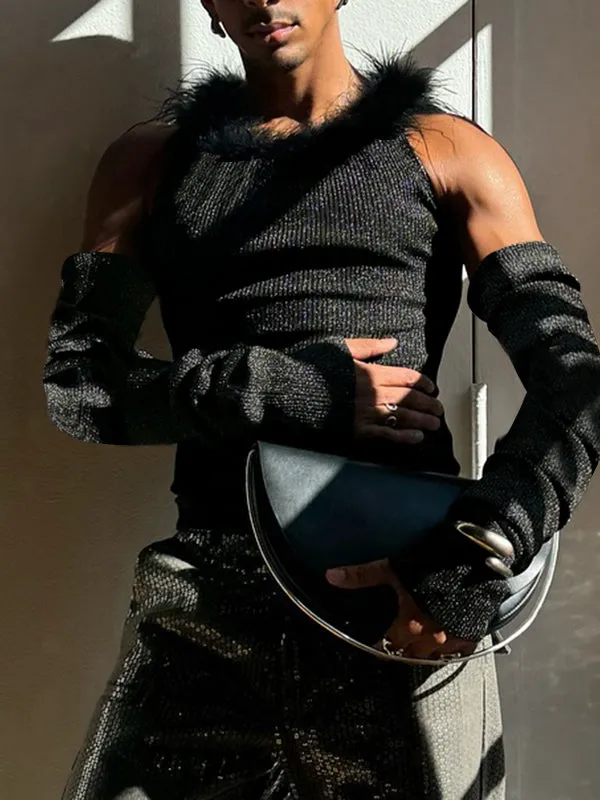 Mens Glitter Feather Sleeve Long-Sleeve T-Shirt SKUK84552 sold by Incerunmen product image thumbnail 3