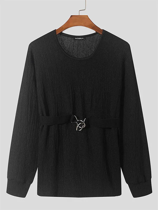 Mens Metal Button Detail Textured Long Sleeve T-Shirt SKUK79519 sold by Incerunmen product image thumbnail 5