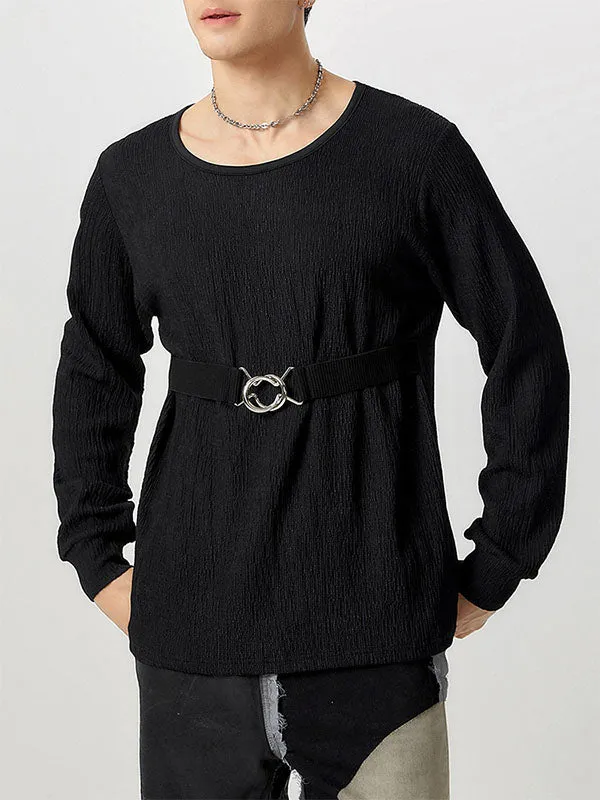 Mens Metal Button Detail Textured Long Sleeve T-Shirt SKUK79519 sold by Incerunmen