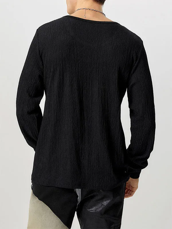 Mens Metal Button Detail Textured Long Sleeve T-Shirt SKUK79519 sold by Incerunmen product image thumbnail 2