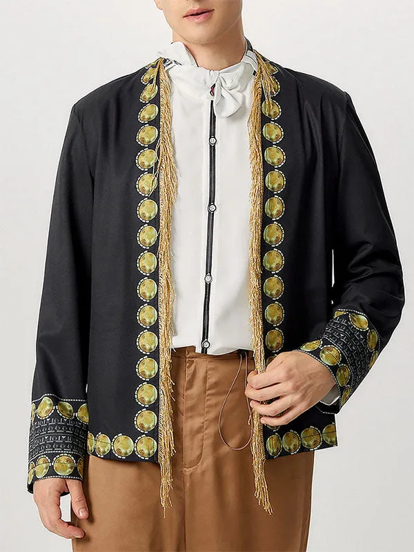 Mens Ethnic Print Fringe Long Sleeve Cardigan SKUK82422 sold by Incerunmen