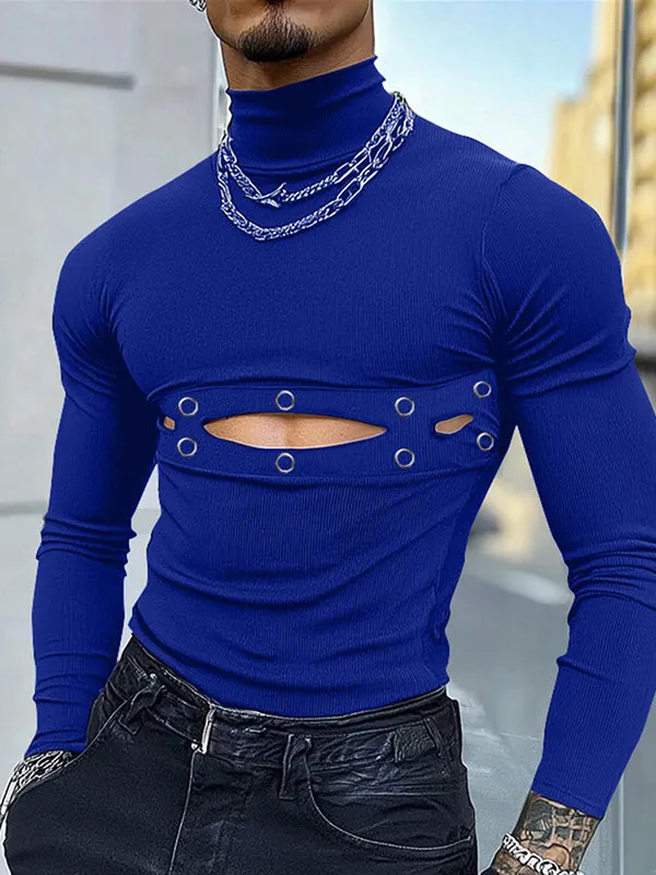 Mens Metal Button Hollow Out Long Sleeve T-Shirt SKUK84559 sold by Incerunmen product image thumbnail 3