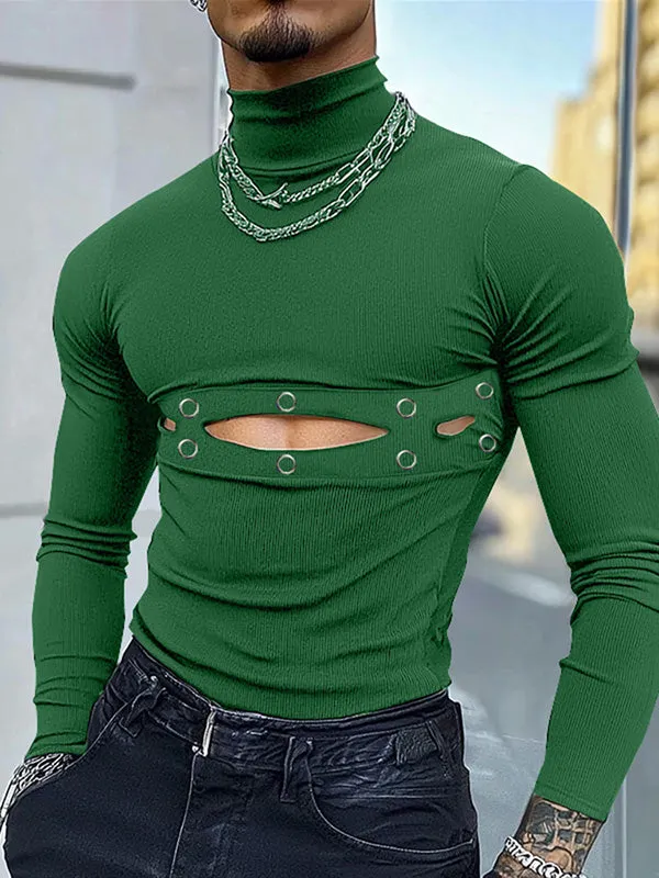 Mens Metal Button Hollow Out Long Sleeve T-Shirt SKUK84559 sold by Incerunmen product image thumbnail 2