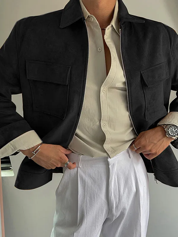 Mens Solid Color Suede Long Sleeve Jacket SKUK85624 sold by Incerunmen