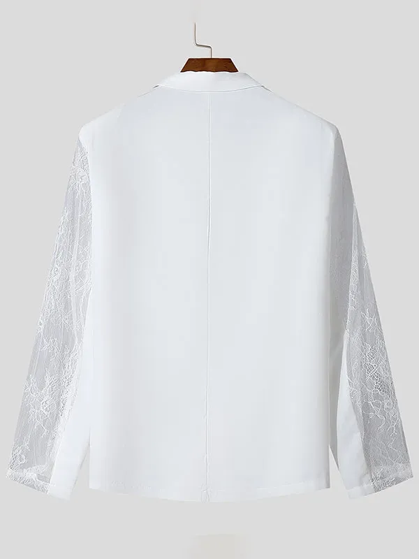 Mens Lace Patchwork Sheer Long Sleeve Blazer SKUK80454 sold by Incerunmen product image thumbnail 4