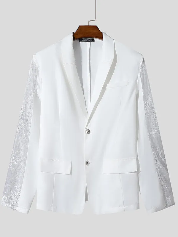 Mens Lace Patchwork Sheer Long Sleeve Blazer SKUK80454 sold by Incerunmen product image thumbnail 3