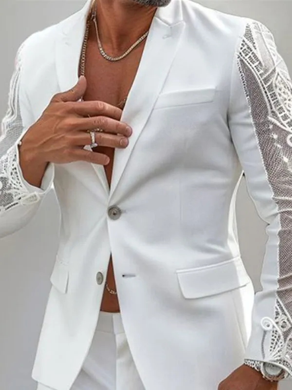 Mens Lace Patchwork Sheer Long Sleeve Blazer SKUK80454 sold by Incerunmen
