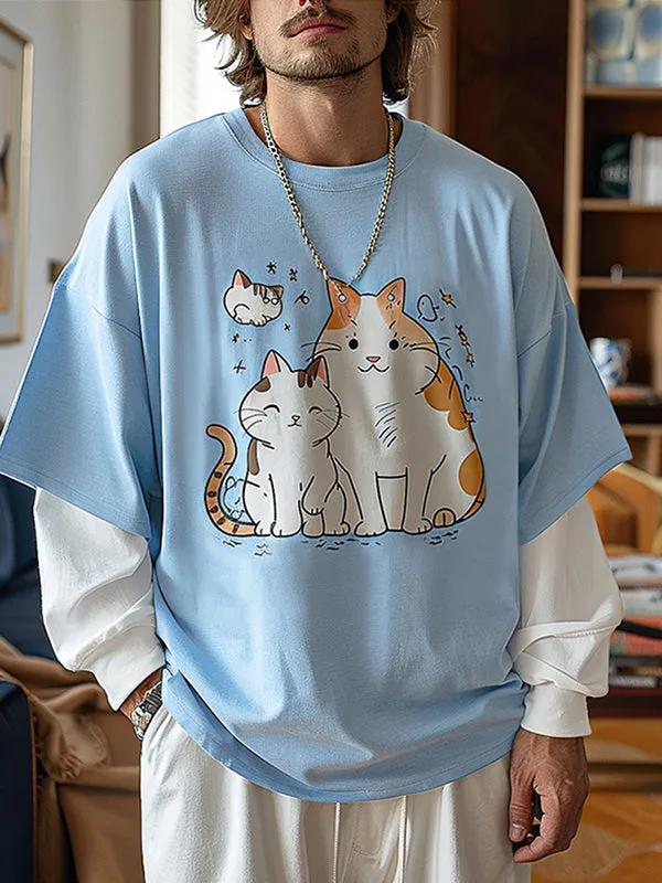 Mens Cat Print Long Sleeve T-Shirt SKUK80469 sold by Incerunmen product image thumbnail 2