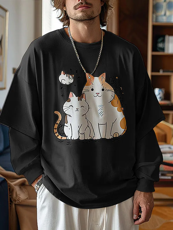 Mens Cat Print Long Sleeve T-Shirt SKUK80469 sold by Incerunmen