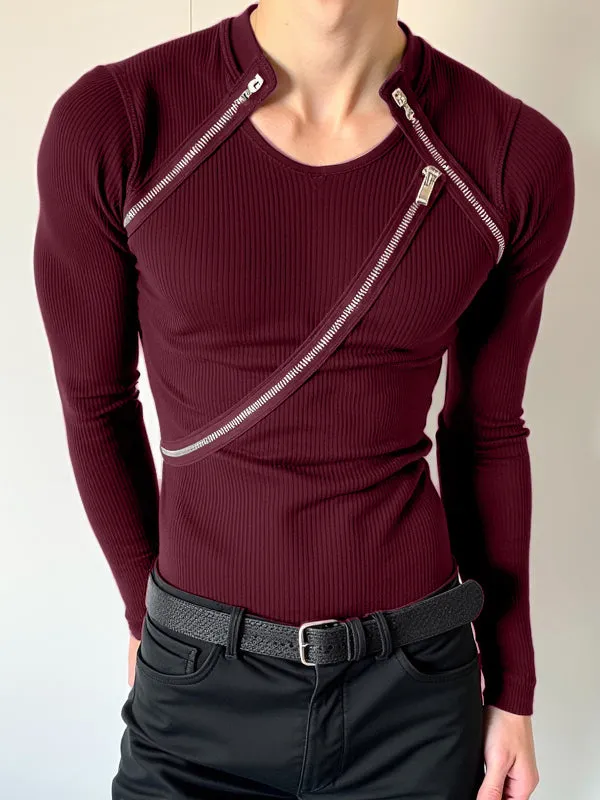 Mens Textured Zipper Long Sleeve T-Shirt SKUK84389 sold by Incerunmen product image thumbnail 2