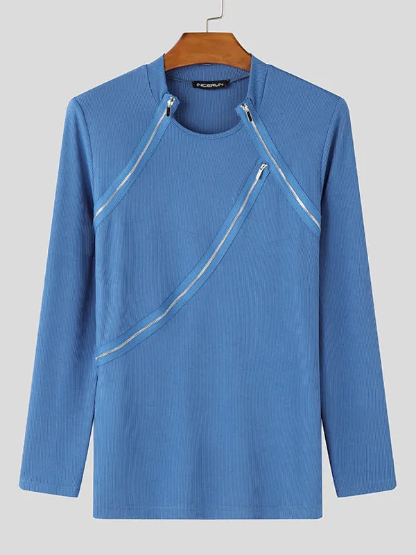 Mens Textured Zipper Long Sleeve T-Shirt SKUK84389 sold by Incerunmen product image thumbnail 4