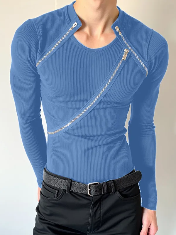 Mens Textured Zipper Long Sleeve T-Shirt SKUK84389 sold by Incerunmen product image thumbnail 3
