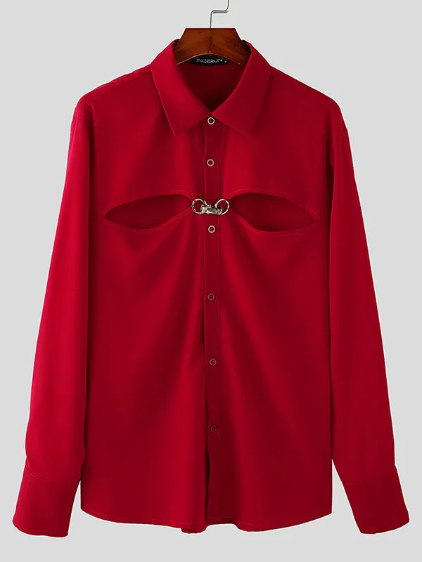 Mens Hollow-Out Metal Buckle Long Sleeve Shirt SKUK83220 sold by Incerunmen product image thumbnail 4