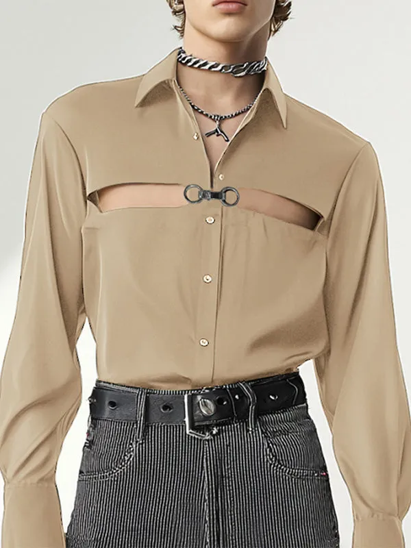 Mens Hollow-Out Metal Buckle Long Sleeve Shirt SKUK83220 sold by Incerunmen