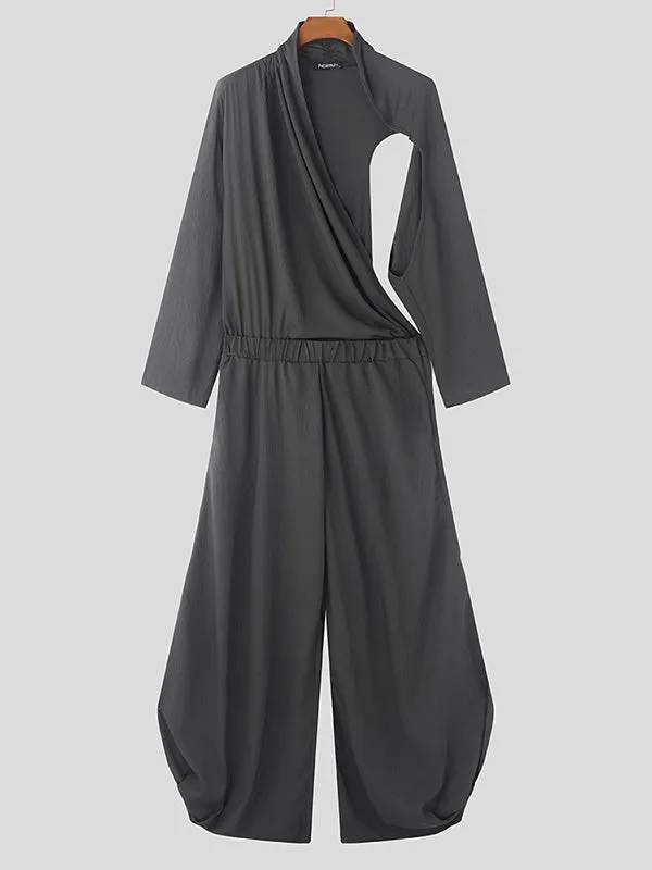 Mens Solid Color Ruched Long Sleeve Jumpsuit SKUK82384 sold by Incerunmen product image thumbnail 4