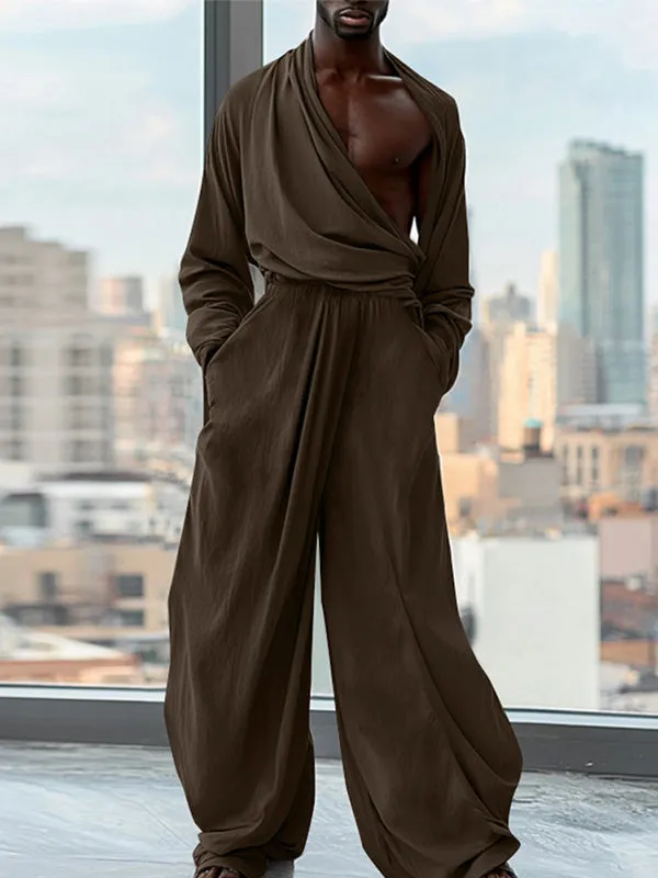 Mens Solid Color Ruched Long Sleeve Jumpsuit SKUK82384 sold by Incerunmen product image thumbnail 3