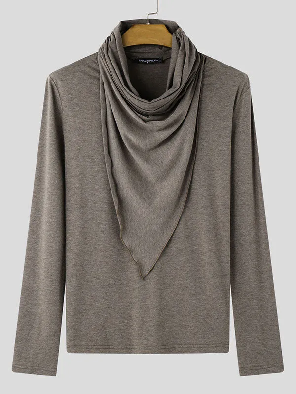 Mens Draped Neck Ruffled Long Sleeve T-Shirt SKUK83713 sold by Incerunmen product image thumbnail 2