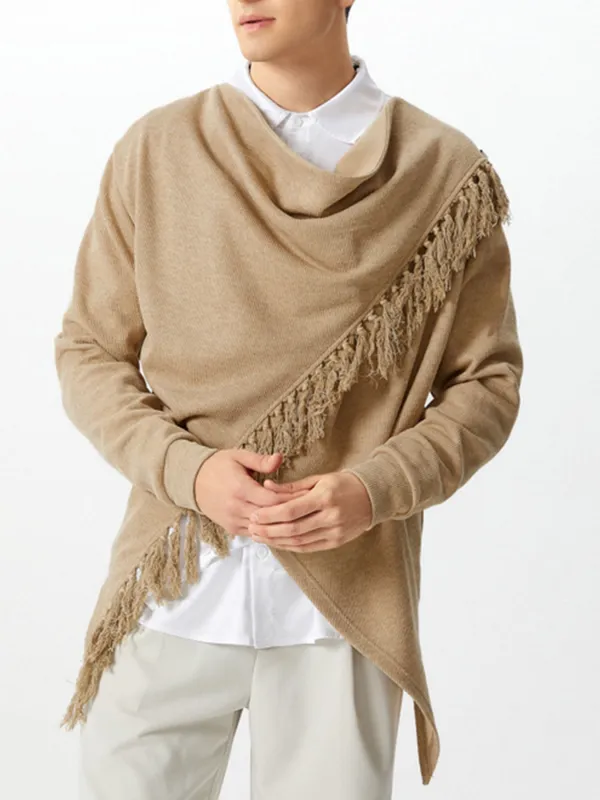 Mens Knitted Fringe Cowl Neck Long Sleeve Cardigan SKUK79210 sold by Incerunmen