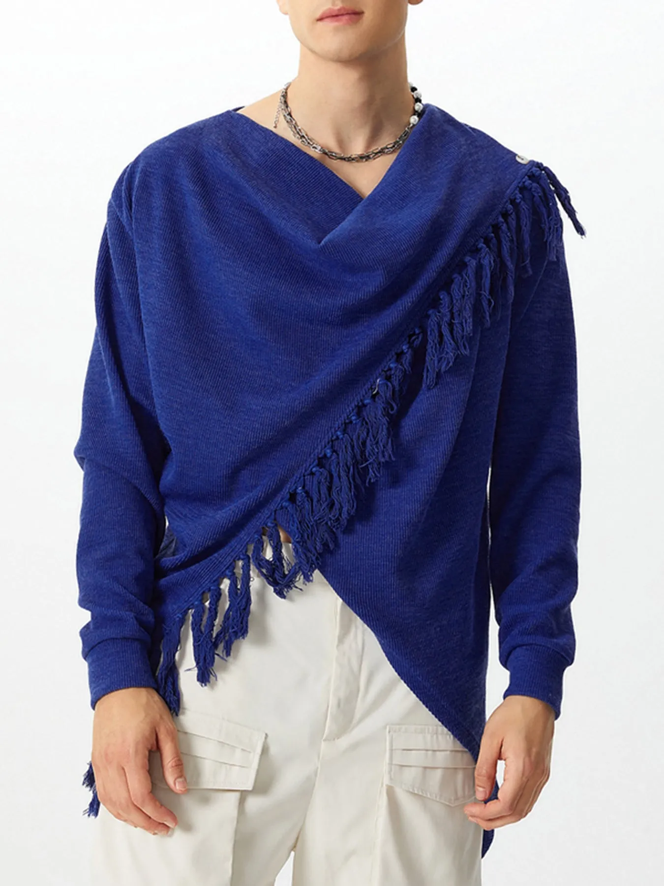 Mens Knitted Fringe Cowl Neck Long Sleeve Cardigan SKUK79210 sold by Incerunmen product image thumbnail 3
