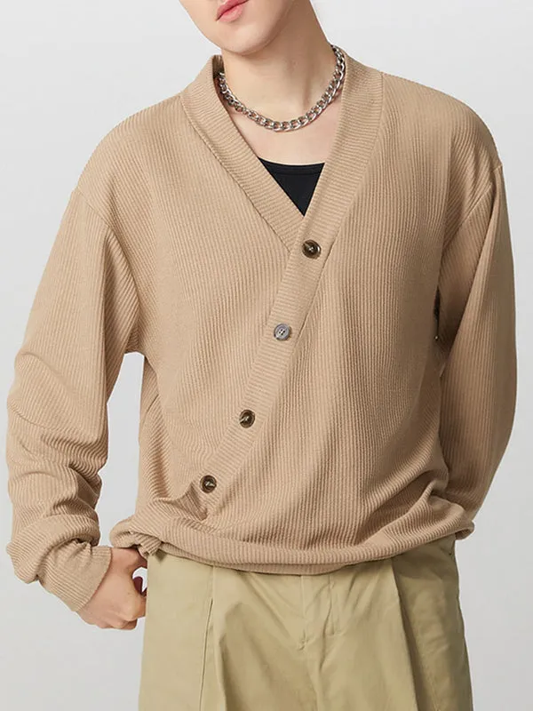 Mens Textured Asymmetrical V-Neck Long-Sleeve Sweater SKUK82215 sold by Incerunmen product image thumbnail 2