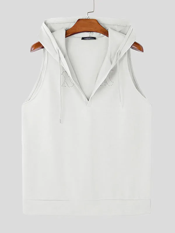 Mens Solid Color V-Neck Hooded Sleeveless Tank SKUK76254 sold by Incerunmen product image thumbnail 4