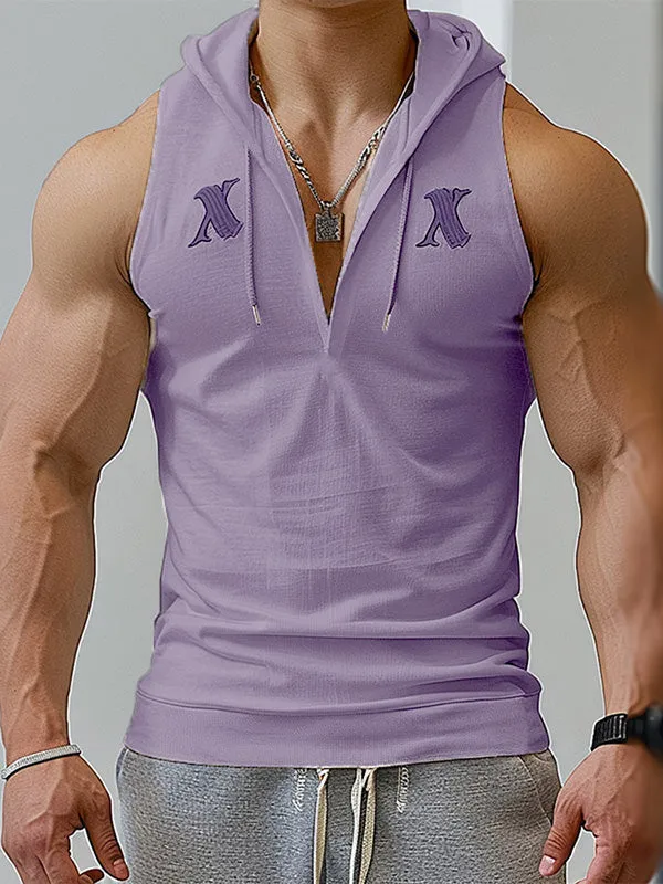 Mens Solid Color V-Neck Hooded Sleeveless Tank SKUK76254 sold by Incerunmen product image thumbnail 2