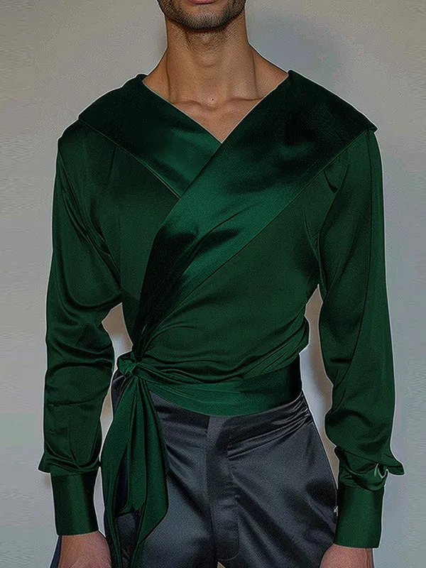 Mens Twist Cross-Neck Long-Sleeve Shirt SKUK81397 sold by Incerunmen