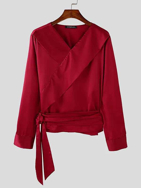 Mens Twist Cross-Neck Long-Sleeve Shirt SKUK81397 sold by Incerunmen product image thumbnail 4