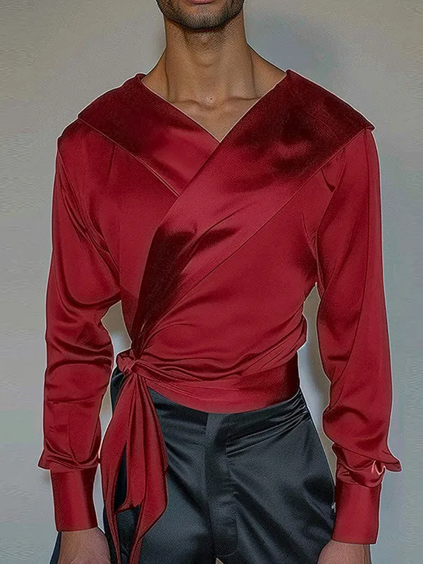 Mens Twist Cross-Neck Long-Sleeve Shirt SKUK81397 sold by Incerunmen product image thumbnail 2