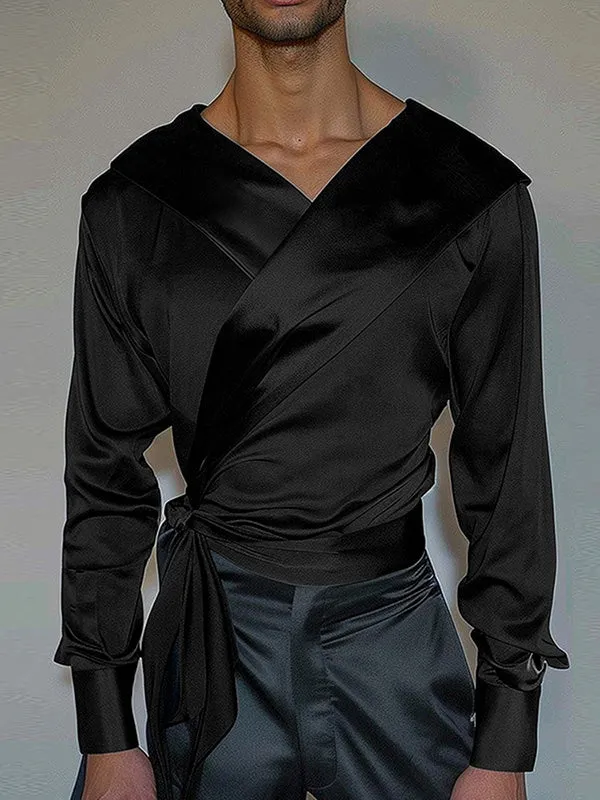 Mens Twist Cross-Neck Long-Sleeve Shirt SKUK81397 sold by Incerunmen product image thumbnail 3