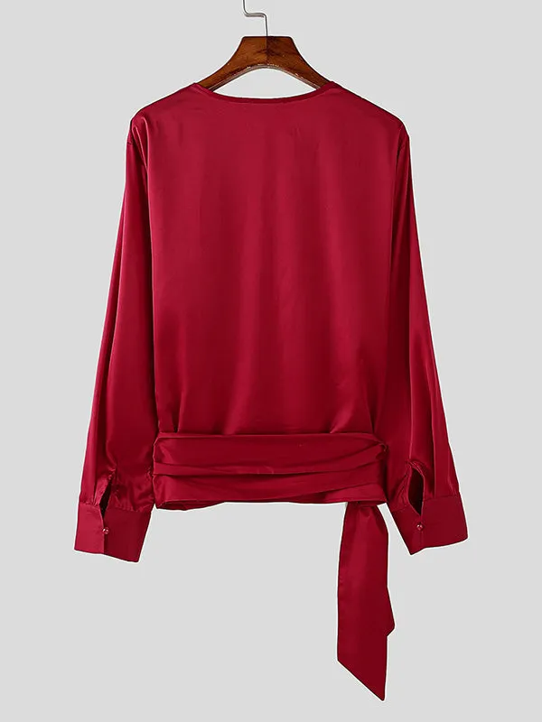 Mens Twist Cross-Neck Long-Sleeve Shirt SKUK81397 sold by Incerunmen product image thumbnail 5