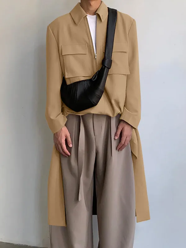 Mens Solid Color Modern Minimalist Trench Jacket SKUK77368 sold by Incerunmen