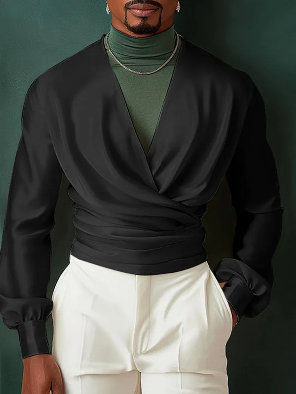 Mens Asymmetric Cross-Neck Long-Sleeve Shirt SKUK80470 sold by Incerunmen product image thumbnail 2