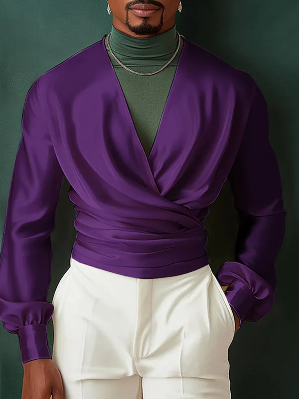 Mens Asymmetric Cross-Neck Long-Sleeve Shirt SKUK80470 sold by Incerunmen product image thumbnail 3