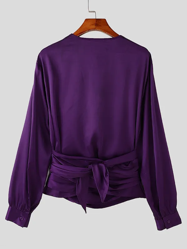 Mens Asymmetric Cross-Neck Long-Sleeve Shirt SKUK80470 sold by Incerunmen product image thumbnail 5