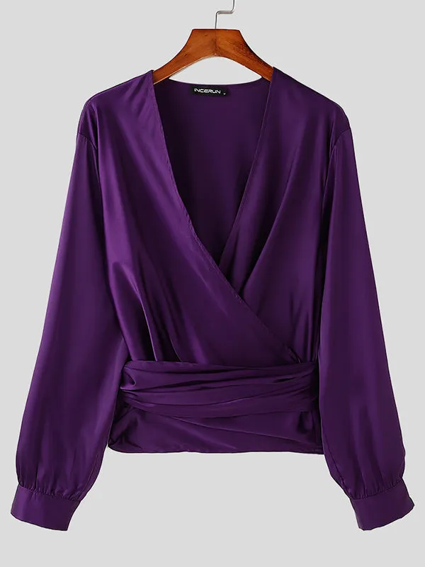 Mens Asymmetric Cross-Neck Long-Sleeve Shirt SKUK80470 sold by Incerunmen product image thumbnail 4