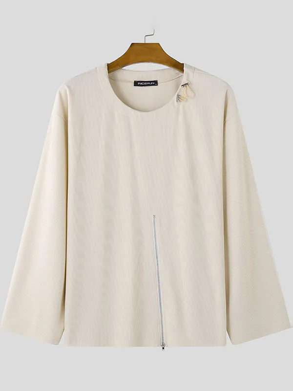 Mens Solid Color Textured Long-Sleeve Zip-Up Hoodie SKUK75077 sold by Incerunmen product image thumbnail 4