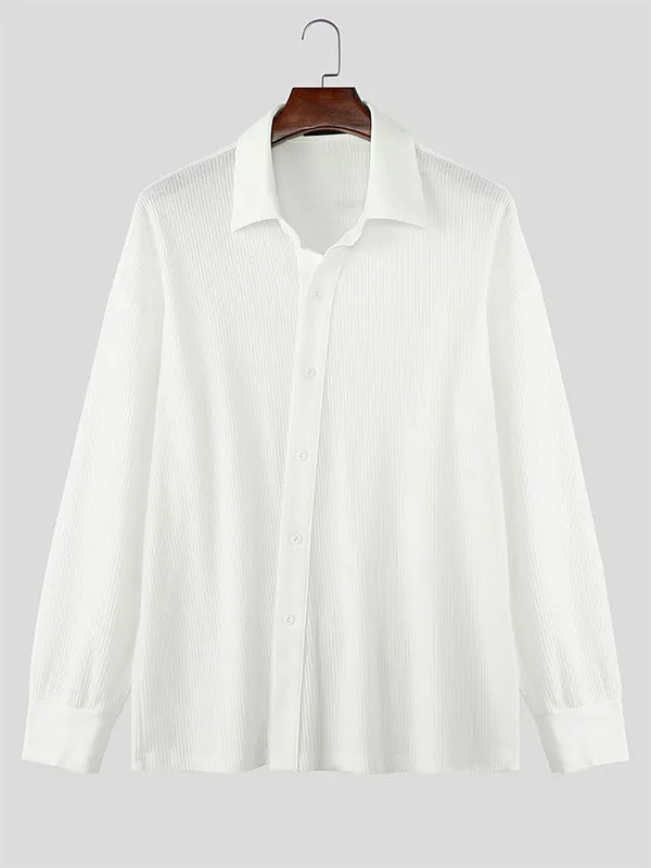 Mens Solid Color Textured Long Sleeve Shirt SKUK75071 sold by Incerunmen product image thumbnail 4