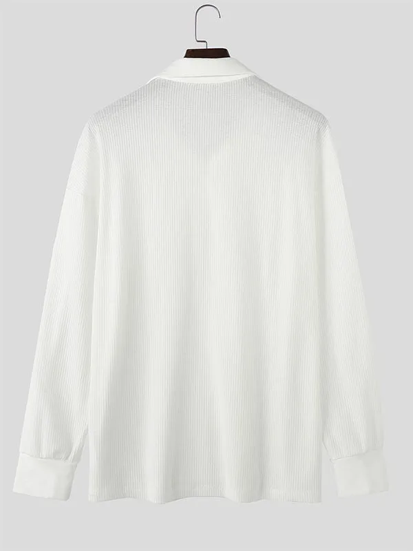 Mens Solid Color Textured Long Sleeve Shirt SKUK75071 sold by Incerunmen product image thumbnail 5