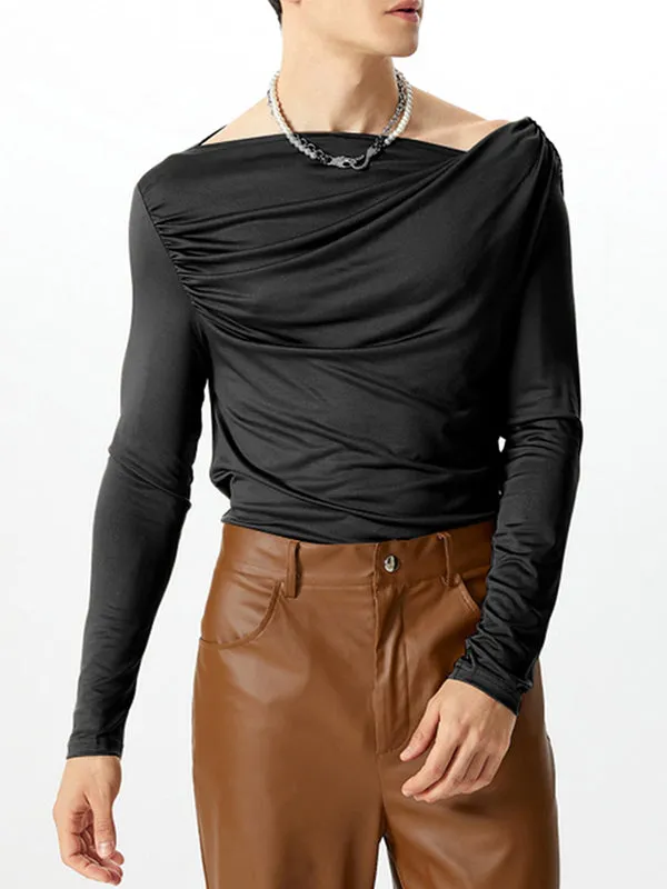 Mens Asymmetrical Neckline Design Long Sleeve T-Shirt SKUK78594 sold by Incerunmen