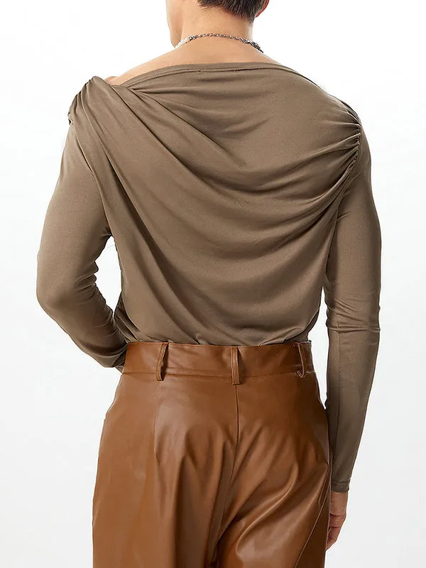 Mens Asymmetrical Neckline Design Long Sleeve T-Shirt SKUK78594 sold by Incerunmen product image thumbnail 4