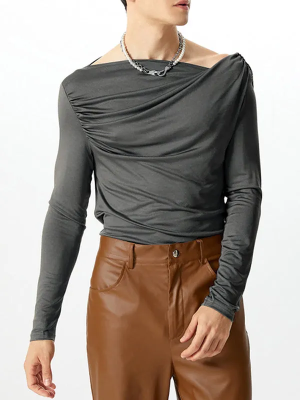 Mens Asymmetrical Neckline Design Long Sleeve T-Shirt SKUK78594 sold by Incerunmen product image thumbnail 5