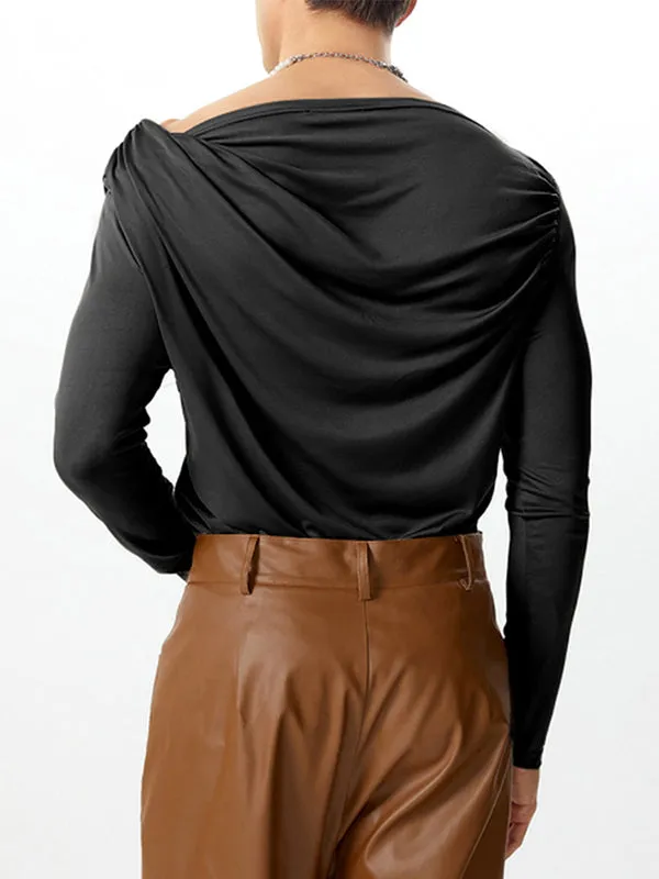 Mens Asymmetrical Neckline Design Long Sleeve T-Shirt SKUK78594 sold by Incerunmen product image thumbnail 2