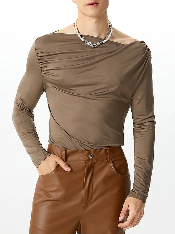 Mens Asymmetrical Neckline Design Long Sleeve T-Shirt SKUK78594 sold by Incerunmen product image thumbnail 3