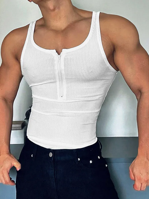 Mens Striped Zipper Design Sleeveless Tank SKUK80680 sold by Incerunmen