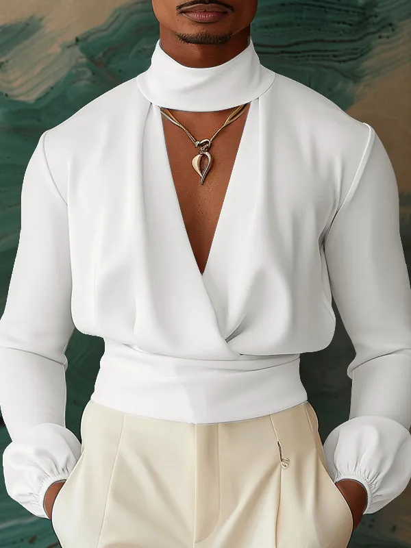 Mens Deep V-Neck Long Sleeve Shirt SKUK80274 sold by Incerunmen